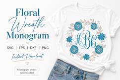 Floral Wreath Monogram SVG, Flower Frame Cut File for Cricut Product Image 1