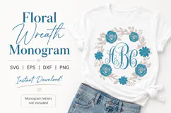 Floral Wreath Monogram SVG, Flower Frame Cut File for Cricut Product Image 1