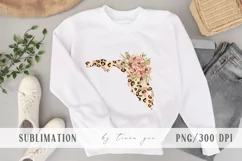 Floral Florida map sublimation / clipart - png file Product Image 1