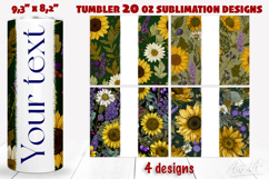 Floral tumbler 20 oz tumbler wrap add name Sunflowers Product Image 1