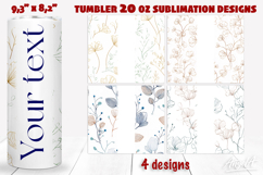 Floral 20 oz tumbler wrap add name Line art Pastel flowers Product Image 1