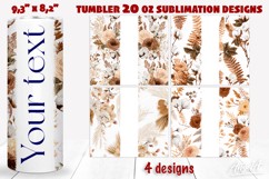 Floral 20 oz tumbler wrap add name Beige flowers boho PNG Product Image 1