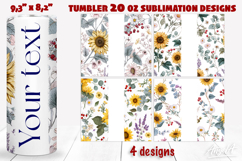 Floral 20 oz tumbler wrap add name Sunflower tumbler design Product Image 1