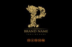 Flourish style elegant gold engraved P monogram letter logo Product Image 1