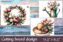 Watercolor Wreath tulips Cutting Board, Easter design Product Image 1
