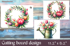 Watercolor Wreath tulips Cutting Board, Easter design Product Image 1