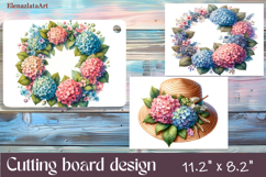 Watercolor Wreath hydrangea Cutting Board, Easter design Product Image 1