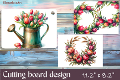Watercolor Wreath tulips Cutting Board, Easter design Product Image 1