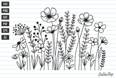 Flower Hand Drawn SVG, Flowers SVG, Wildflower Meadow SVG Product Image 1