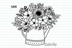 Flower Svg, Watering Can With Flowers Svg, Flower Line Art. Product Image 2