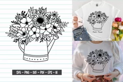 Flower Svg, Watering Can With Flowers Svg, Flower Line Art. Product Image 1