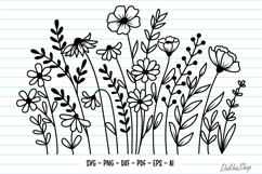 Flower Svg, Flower Meadow, Wildflower Svg, flower line Art. Product Image 1