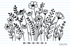 Flower Svg, Flower Meadow, Wildflower Svg, flower line Art. Product Image 1