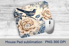 Blue flower and bird mouse pad sublimation design, flower and bird sublimation design, summer sublimation.
