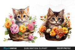 Watercolor Flower Cats PNG Set Clipart Product Image 1