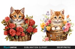 Watercolor Flower Cats PNG Set Clipart Product Image 1
