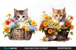 Watercolor Flower Cats PNG Set Clipart Product Image 1