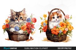 Watercolor Flower Cats PNG Set Clipart Product Image 1