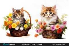 Watercolor Flower Cats PNG Set Clipart Product Image 1