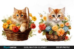 Watercolor Flower Cats PNG Set Clipart Product Image 1