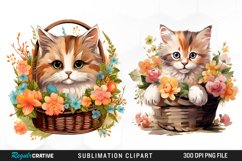 Watercolor Flower Cats PNG Set Clipart Product Image 1