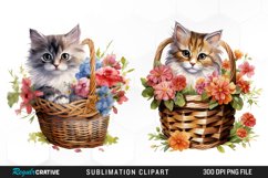 Watercolor Flower Cats PNG Set Clipart Product Image 1