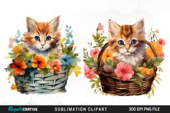 Watercolor Flower Cats PNG Set Clipart Product Image 1