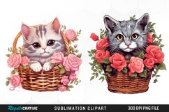 Watercolor Flower Cats PNG Set Clipart Product Image 1