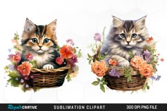 Watercolor Flower Cats PNG Set Clipart Product Image 1