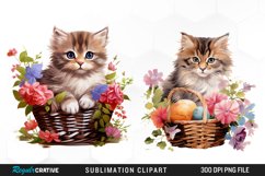 Watercolor Flower Cats PNG Set Clipart Product Image 1