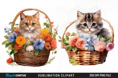 Watercolor Flower Cats PNG Set Clipart Product Image 1