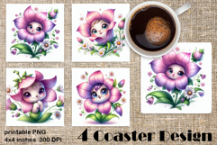 Funny Face Flowers Square Coaster | Summer Sublimation PNG Product Image 1