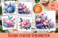 Spring flowers Coaster Coaster Design |Floral Sublimation Product Image 1