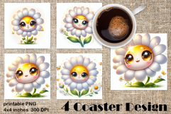 Funny Face Flowers Square Coaster | Summer Sublimation PNG Product Image 1