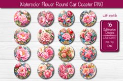 Car coaster Sublimation Bundle contains 16 designs with beautiful watercolor Pink Peony Flower PNG. This car coaster 2.53&#039;&#039; x 2,53&#039;&#039; comes with and without a notch.