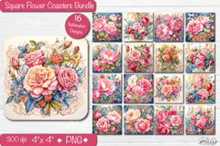 Square Coaster Flower Coasters Bundle contains 16 designs with watercolor Peonies PNG. This is a standard square coaster 4&#039;&#039; x 4&#039;&#039; you can also use it as a keychain sublimation design.