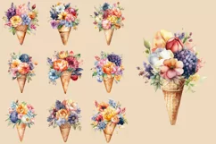 Flower ice Cream Cones | Watercolour Clipart PNG Product Image 2