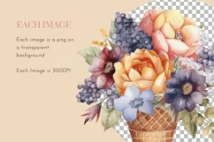 Flower ice Cream Cones | Watercolour Clipart PNG Product Image 3