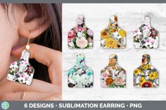 Bundle of six Flower Cow Skulls cattle ear cow tag earrings sublimation designs.