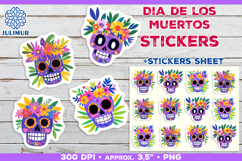 Cute Sugar Skull Printable Stickers with Floral Crown Product Image 1