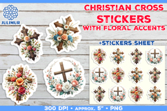 Printable Christian Cross Stickers with Floral Accents Product Image 1