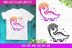 Dinosaur with Flower Wreath SVG, Girl T-Shirt Design SVG Product Image 1