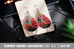 Rose Teardrop Earring Sublimation | Stained Glass Floral Product Image 1