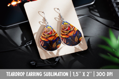Rose Teardrop Earring Sublimation | Stained Glass Floral Product Image 1