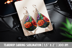 Rose Teardrop Earring Sublimation | Stained Glass Floral Product Image 1