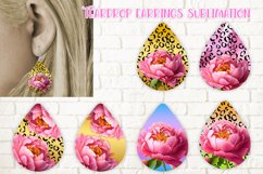 Leopard earring sublimation design, flower earring sublimation, teardrop earring bundle, peony earring, earring template png.