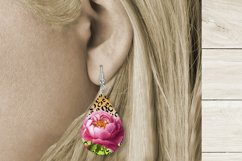 Leopard earring sublimation design, flower earring sublimation, teardrop earring bundle, peony earring, earring template png.