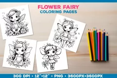 Four Flower Fairy Coloring Pages. Kids coloring books Product Image 1