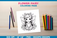 Four Flower Fairy Coloring Pages. Kids coloring books Product Image 4