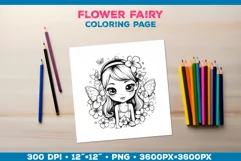 Four Flower Fairy Coloring Pages. Kids coloring books Product Image 4